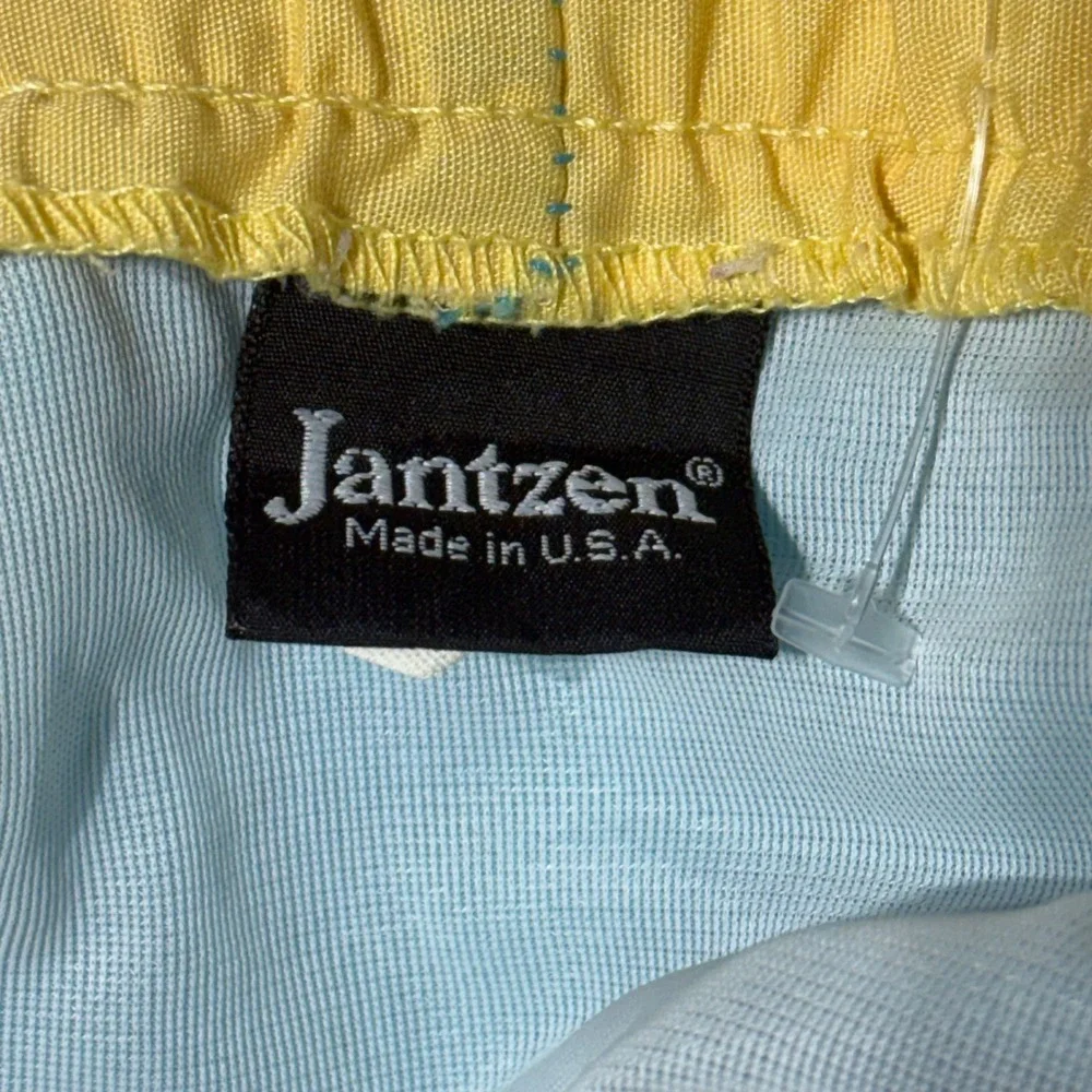 Vintage Jantzen Swim Trunks Mens 36 Teal Blue Colorblock Mesh Lined Made in USA